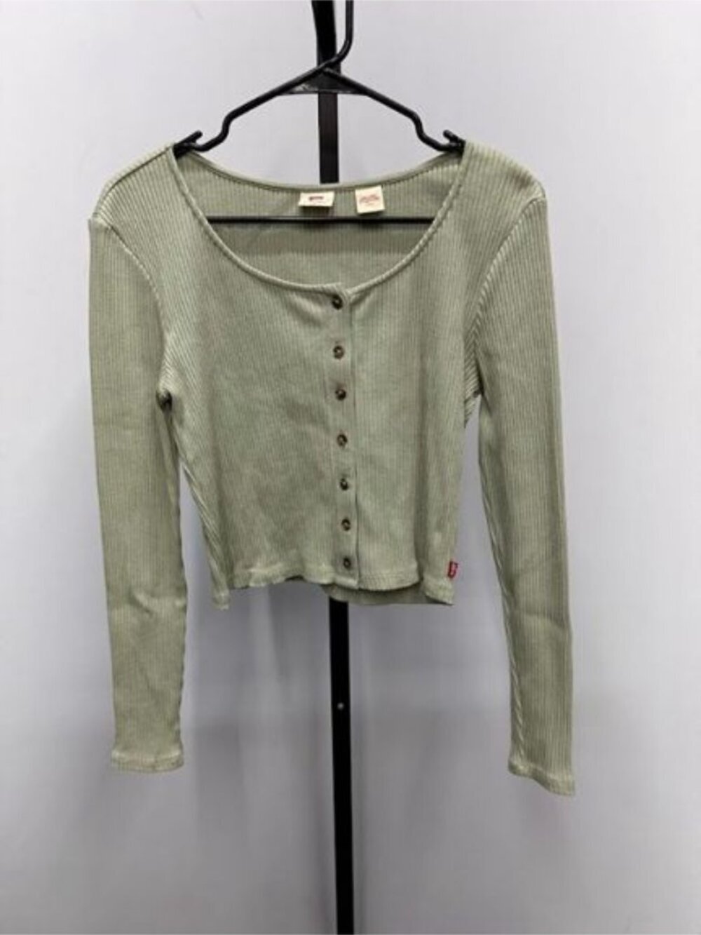 Levi's Sage Green Ribbed Button Long Sleeve Top